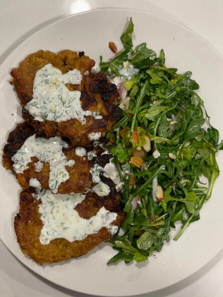 Chickpea fritters with arugula salad
